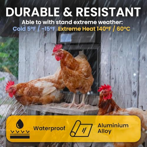 Okkobi Automatic Chicken Coop Door Solar Powered - LCD Display - Chicken Coop Door with Light Sensor & Timer - Security & Peace of Mind: Anti-Pinch Function - 5-Year Protection - Black - color: Black