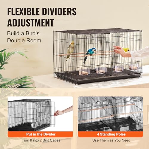 VEVOR 30-inch Flight Bird Cage, Stackable Divided Small Parakeet Cage for Parrots Canaries Cockatiels Lovebirds Finches Budgies Conures Macaws Pet Travel Birdcage with Handle and Perches - color: Black, Dividable