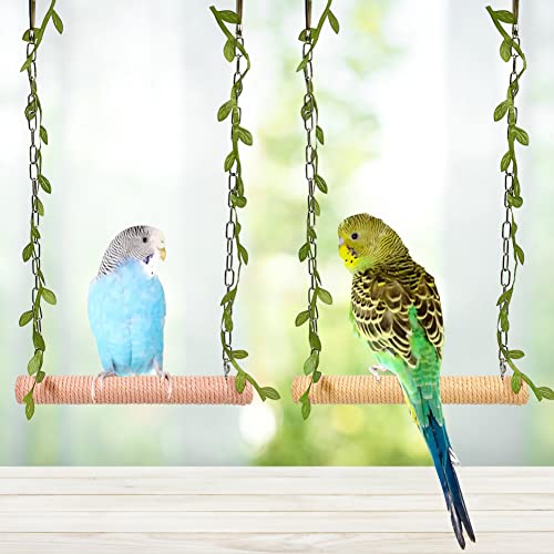 La La Pet® Hanging Wooden Pet Bird Swing with Cotton Rope Bird Cage Swing Bird Perch Swing Bird Cage Perch Bird Perch Stand Bird Swing Toy for Parrots Parakeets Cockatiels Lovebirds Brown - color: Brown