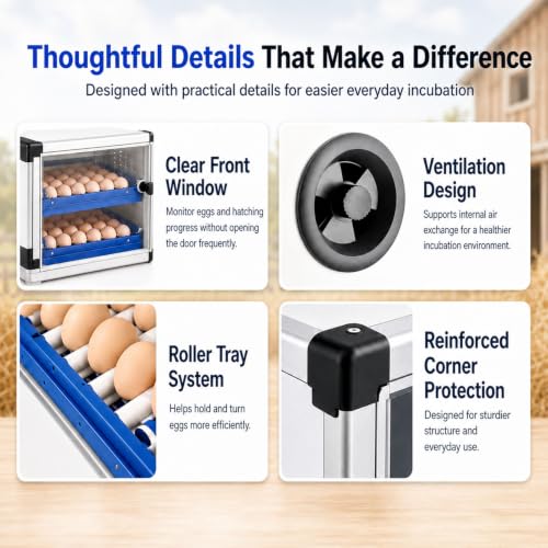 136 Egg Cabinet Incubator with Automatic Turner, Digital Temperature & Humidity Control, External Water Refill System, LED Display Hatching Machine for Chicken Duck Goose Quail & Pigeon Eggs