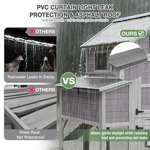 Extra Large 120" L Chicken Coop for 8-10 Chickens, Wooden Chicken House with Run, 6 Nesting Boxes, Heavy Duty Construction, Waterproof Roof, Predator Resistant Outdoor Poultry Cage-Grey - color: Grey (AIR46-M)