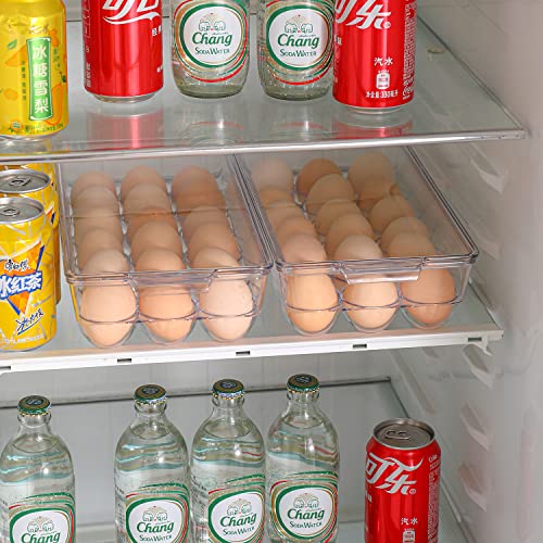 Sooyee 2 Pack Egg Holder for Refrigerator, Plastic Egg Storage Container, Fridge Egg Organizer, Clear Refrigerator Organizer Bins with Lids, Stackable Tray Holds 18 Eggs - size: 2 Pack 18 Eggs