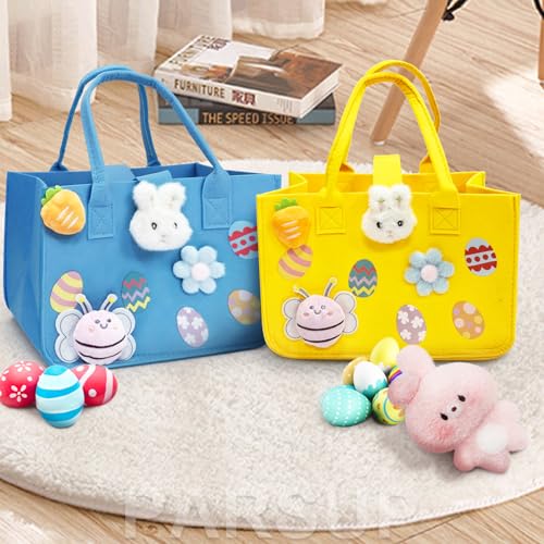 PARSUP 3PCS Easter Egg Hunt Bags Happy Easter Bunny Gift Bags with Handles, Easter Treat Bags, Felt Easter Bags for Gifts Wrapping, Egg Hunt Game, Easter Party Supplies, 12" x7.8" x6.8"