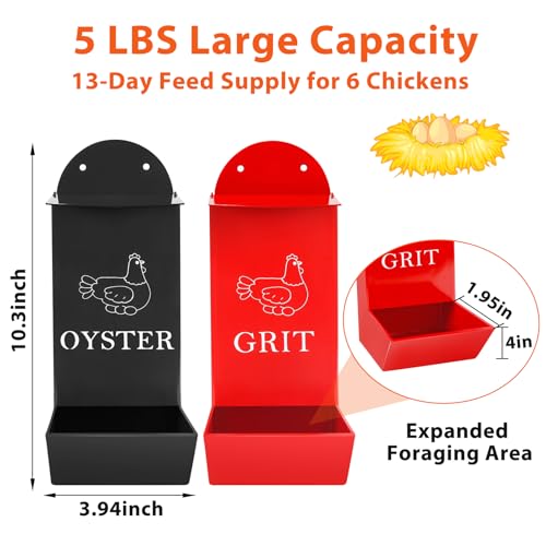 2 Pack Gravity Chicken Grit Feeders with Lids, Metal Oyster Shell Feeder | Hanging Gravity Chicken Poultry Feeder Troughs, Metal Coop Accessories Supplies, Grit, Oyster Shell, Feed