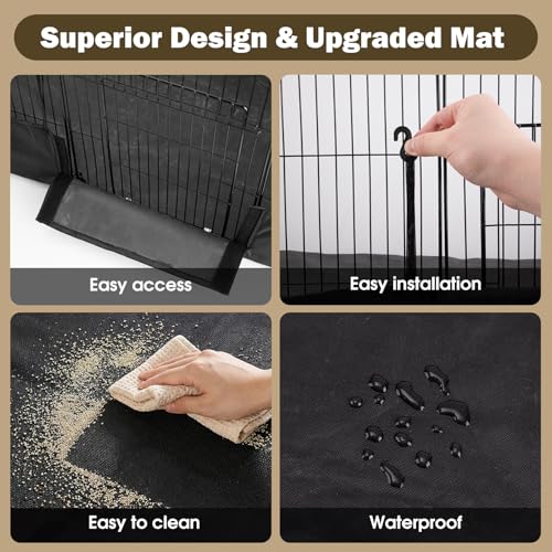 20 Panels Small Animal Playpen with Removable Top Cover & Waterproof Mat - Durable Metal Wire Yard Fence for Guinea Pigs, Rabbits - Indoor & Outdoor Pet Cage - style: 12-Panel Metal with roof