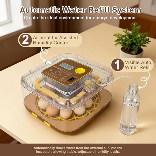 Gen IV - 12 Egg Fully Automatic Incubator, 2026 Upgraded Design, Intelligent Sensor-Based Humidity & Temp Control, Custom Hatch Days, Adjustable Auto Turning with Auto-Stop, 360° View, Alarm, Candler - size: 12 egg-brown