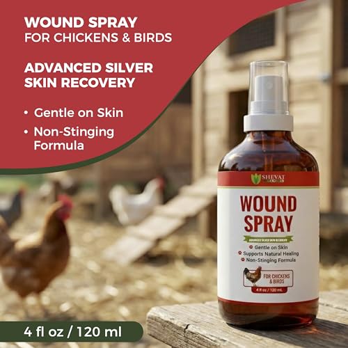 SHEVAT VITAMINS Silver Wound Spray for Chickens & Birds – Gentle Skin Relief for Scrapes, Cuts, Rashes & Irritation – Non-Stinging, Alcohol-Free, Safe for Feathers & Skin – 120ml (4oz)