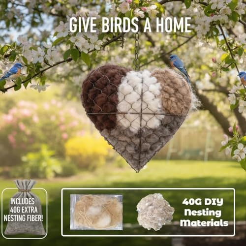 Handmade Fiber Bird Nesting Heart, Birds Nests Material Holder, Bird Nesting Material Includes Plush Fabric and 40g Cotton-Linen Blend Filling, Outside Gifts for Birds Lovers (2 Set) - color: 2 Set