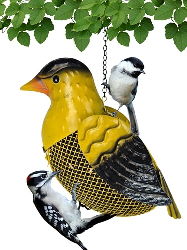 Goldfinch Metal Mesh Feeder - Garden Art Collection | Hand-Painted Metal Mesh Goldfinch Design - A Fun Gift for Bird Lovers - Holds 5 Cups of Seed