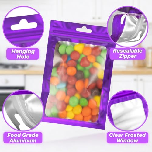 ANZNKU 100 Pcs Colorful Mylar Bags, Resealable Smell Proof Small Foil Pouch | 5Colors, 4.13x5.91", Frosted Clear Window, Plastic Packaging Bag for Small Business Candy Jewelry Treat, Seal Zip Baggies - color: 5 Colors - 2, size: 4.13x5.91 inches