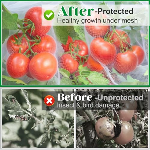 6 Pack Tomato Cage Netting Covers for Triangle Tomato Cages, 43" × 14.6" Fine Mesh Garden Netting with Easy-Access Zipper & Adjustable Drawstring, Durable Bird & Insect Barrier for Tomato Plants