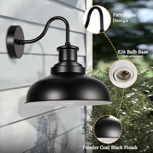 Outdoor Barn Light Outdoor Wall Sconce Farmhouse Exterior Wall Mount Light Vintage Outside Lighting Fixture Industrial Black White Lantern for Porch, Entryway, Garage, 1 Pack - color: Black+White, size: 01RZ007-1 PACK(Not Dusk to Dawn)