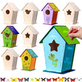 Outus 12 Pcs 5 × 7 Inch DIY Wooden Birdhouse Kit for Kids, Art Painting Bird House Craft Kit Unfinished Bird House Craft for Easter, Kids with Butterfly Sticker Gift 4 Shapes Summer Arts (Vintage) - style: Vintage