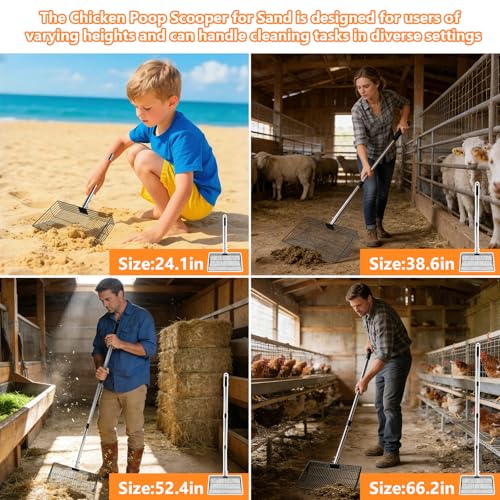 Chicken Poop Scooper for Sand, 15-Inch Large Adjustable Metal Chicken Manure Scoop, Chicken Coop Scooper for Sand Suitable for Chicken Coops, Rabbit Coops, Stables, Gardens, Beaches - size: 15 inch