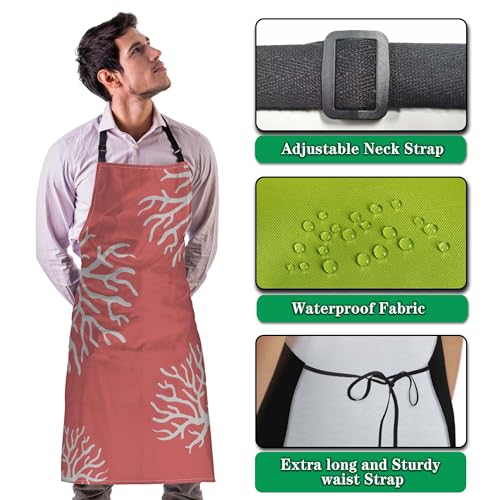 Chef Apron for Women Beach Coral Funny Aprons for Men for Kitchen Cooking Restaurant BBQ Painting Crafting 27” (W) x 31” (H), Waterproof Aprons - color: Beach Coral
