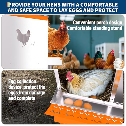 Chicken Nesting Box, 8 Compartment Galvanized Steel Chicken Laying Boxes, Heavy Duty Rustproof Chicken Coop with Easy Egg Collection for Backyard Farms - Wall Mountable, Orange - color: orange, size: 46.1"L x 17.3"W x 8.5"H