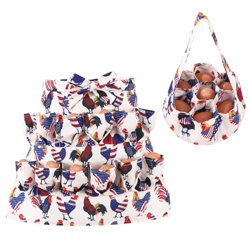 Egg Collecting Apron and Basket, 12 Pouches Chicken Egg Apron, 7 Pouches Chicken Eggs Basket, Collector Chicken Eggs - color: Flag Chicken, Half-body
