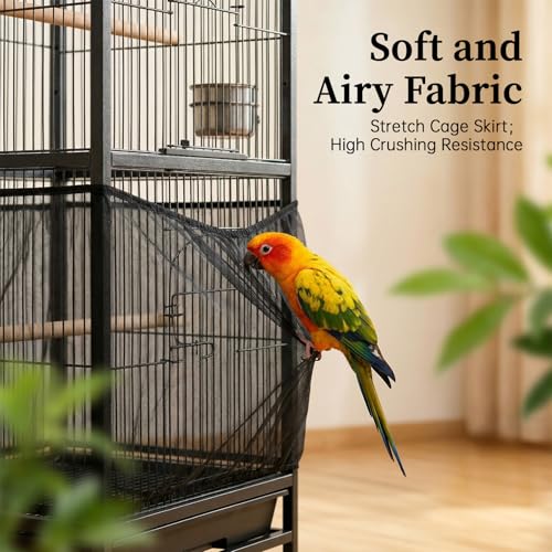 RAINFLOW 2 Pack Bird Cage Seed Catcher - Adjustable Bird Cage Skirt | Black & White, Fits 55-100 in Circumference, 16 in High, Breathable Seed Guard for Parrot, Parakeet and Cockatiel Cages