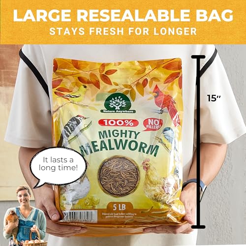 Nature Anywhere Mighty Mealworm | meal worms for wild birds and laying hens, about 52% protein, SGS lab tested, single ingredient, no fillers, resealable