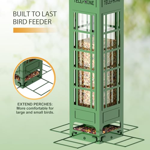 Bird Feeder Squirrel Proof with Weight Activated Perches,Metal Balcony Bird Feeders for Outdoor Hanging,Mesh Wild Birds Seed Feeder for Outside,Cardinal, Finch Blue Jay Woodpecker,3LB Capacity - color: Green