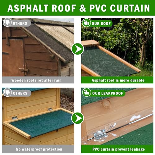 80” Chicken Coop, Waterproof Wooden Hen House for 2-4 Chickens, Outdoor Chicken House with Nesting Box, Removable Tray, PVC Cover, Run, for Garden Backyard Cage - size: 80.8"L x 26.0"W x 44.5"H