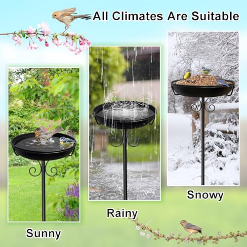 38In Freestanding Bird Bath for Outside, Detachable Birdbaths with Metal Stake, Bird Bath Feeder Bowl for Outdoors Garden Patio Yard Lawn,Sturdy Upgraded 5 Pronged Base (Black) - color: Black