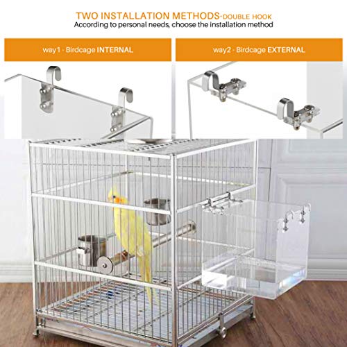 Bird Bath for Cage No-Leakage 6.4inch x 6.4inch Acrylic Clear Bird Bathtub Parrot Parakeets Shower Bird Feeder for Cage Bathtub Box for Small Bird Parrot with 4 Hooks - color: L-6.4INCHx6.4INCH