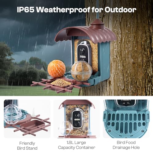 Smart Bird Feeder with Camera - AI Identify 10000+ Bird Species, Solar Powered Bird House with 1080P Color Night Vision, Auto Capture Bird Videos, Wireless Outdoor Camera, Ideal Gift for Nature Lover
