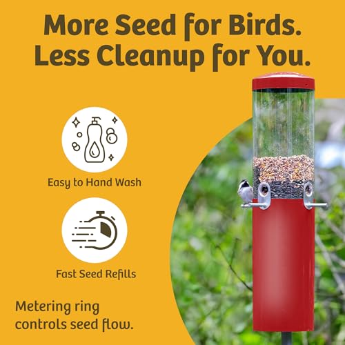 Birds Choice Classic Squirrel Proof Bird Feeder with Pole Mount | Tube Bird Feeder for Cardinals, Chickadees, Woodpeckers | Sturdy Steel for Long-Lasting Use | Backyard Bird Seed Dispenser | Green | Sturdy Steel Tube Seed Dispenser, for Cardinals, Chickad