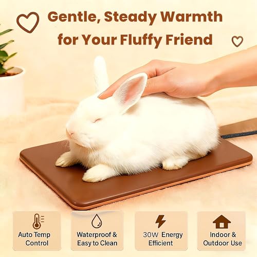 Small Animal Heating Pad, Small Animal Bed, Large Outdoor/Indoor Winter Thermal Heating Pad for Rabbits, Guinea Pigs & Chickens, Waterproof & Chew-Resistant, 30W Energy-Efficient (L:15.7" x 11") - size: L: 15.7" x 11"