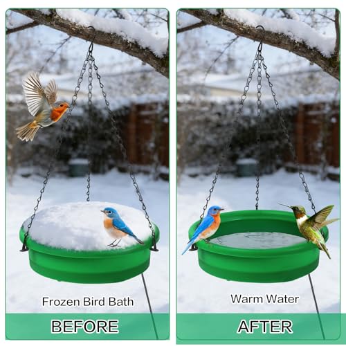 HRAYLTOP Hanging Heated Bird Bath for Outdoors for Winter, 75W Heated Bird Baths with Detachable Power Cord,Thermostatic Control Available All Seasons for Garden Yard Patio Lawn（Green）