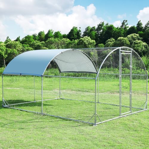 Large Metal Chicken Coop Round Top Upgrade Tri-Supporting Wire Mesh Chicken Run,Chicken Pen with Water-Resident and Anti-UV Cover,Duck Rabbit House Outdoor (13'L x 9'W x 6.5'H) - size: 156.0"L x 108.0"W x 78.0"H