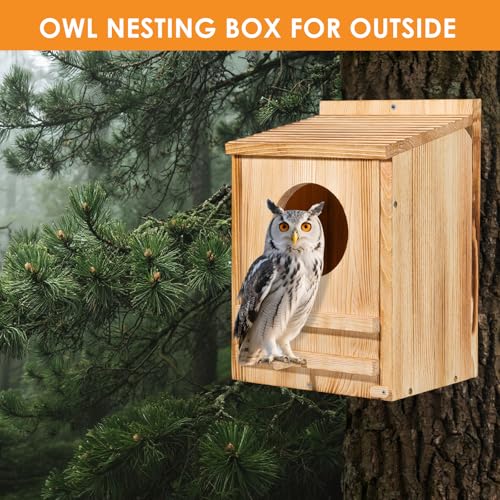 Barn Owl House,Owl Nesting Box for Outside, Wooden Screech Owls Nesting Box | Large Caliber Round Hollow Outdoor Bird's Boxes, Suitable for Wildlife Screech, Barred, Great Horned, Barn Owls - size: 10.2''x 7.5''x 14''