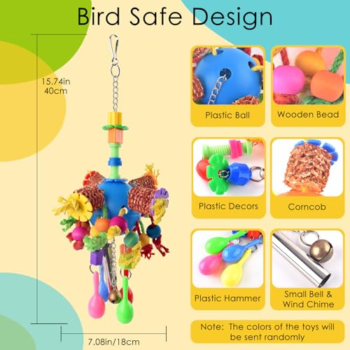 KATUMO Parrot Toys, Parakeet Foraging Shredder Hanging Toys Bird Ball Treats for Conure Mini Macaw Cockatiel Lovebird Small-Medium Birds - style: Blue