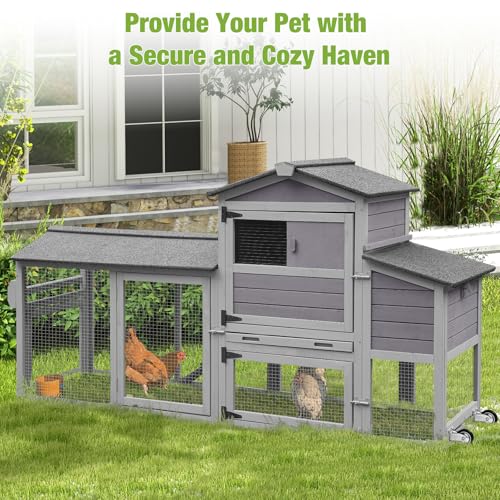 GUTINNEEN Chicken Coop on Wheels 80in Wooden Chicken House with Run Mobile Hen House Poultry Cage with Nesting Box Outdoor