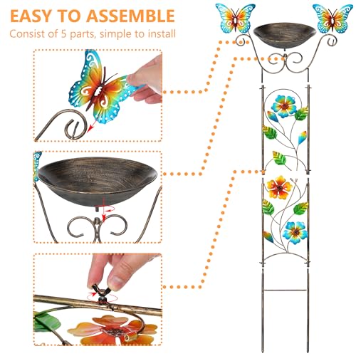 SUNNYPARK 43.5 Inch Metal Bird Bath Bowl with Garden Trellis Outdoor | Easy install, Garden birdbath and Plants Trellis 2 in 1, Decorative with Floral, Functional Decor for Yard Patio Lawn - size: Floral-Butterfly