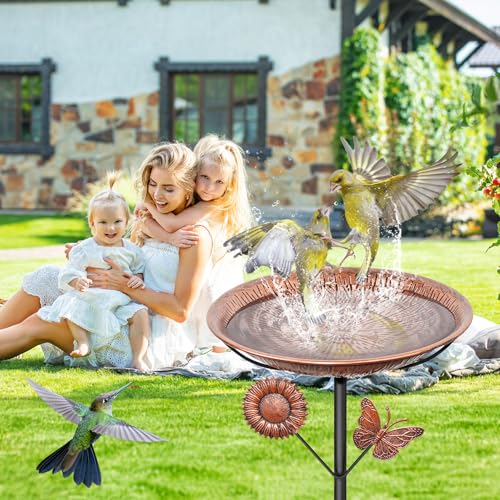 Metal Bird Bath for Outside, Vintage Birdbaths Removable Feeder Bowl with Butterfly Flower, Easy to Clean Birdfeeder for Outdoors Garden Yard Lawn Decor - color: Vintage Brown, Butterfly