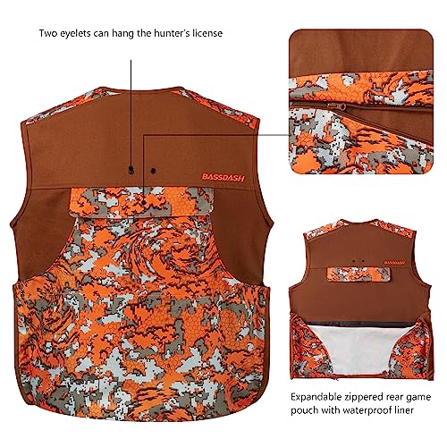 BASSDASH Upland Game Field Water-Resistant Bird Hunting Vest with Multi Pockets Men Women FV11 - color: Brown/Flame Camo, size: Medium