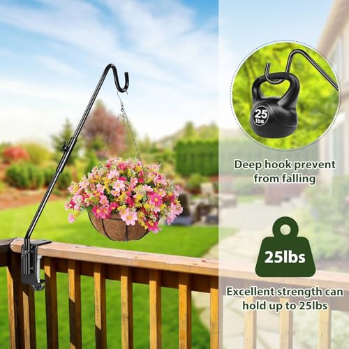 Deck Hook, 16 Inch Bird Feeder Hanger for Hummingbird Feeders, Black | Heavy Duty, Metal Hanger for Planters, Lanterns, Wind Chimes, Holiday Decorations, 360° Rotatable Arm, Gifts for Women Men - size: 16inch