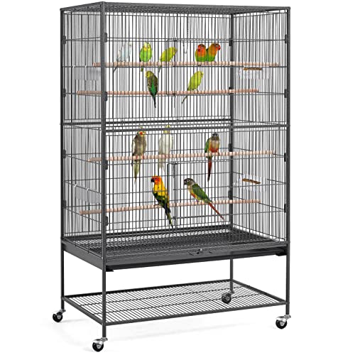 Yaheetech 60.5inch Extra Large Bird Cage Metal Parrot Cage Flight Cage for Cockatiels African Grey Quaker Green Cheek Sun Conure Medium Birds Parrots - color: Black, size: 37.0"L x 22.5"W x 60.5"H