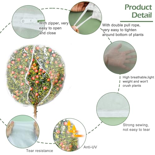 10 x 10ft Extra Large Fruits Tree Netting, Garden Mesh Insect Tree Cover with Zipper Drawstring Bird Barrier Net Plant Bag Blueberry Bushes Protection Plant Cover for Prevent Animals Deer Squirrel Bug - size: 10×10Ft/ 1pcs/ zipper