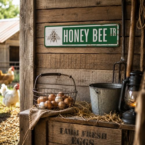 Rustic Apiary Signs, Honey Bee Trail Metal Sign, Honey Bee Signs, Retro Metal Tin Sign, Apis Keeper Decor, Backyard Farm Decor, Apis Keeper Gifts 15.8x4 Inch - color: Farmhouse 04