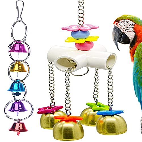 Bird Swing Bells Toy with Bell Chewing Hanging Ring Toy Cage Bite for Pet Budgie Parakeet Cockatiel Conure Macaw African Grey Eclectus Cockatoo Finches Lovebird Quaker Parrot Finch Canary