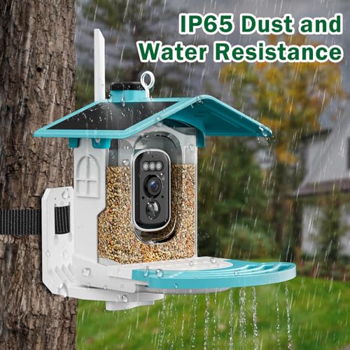 Smart Bird Feeder with Camera, Solar 2K AI Identification, Blue | Dual Solar Power, 32GB SD Included, Squirrel Barrier Tray, IP65 Weatherproof, Instant Bird Alerts, 30-Day AI Cloud Trial - color: blue