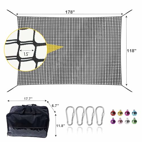 Climbing Net for Kids - 14.8FT x 9.9FT Double Layers Heavy Duty Playground Safety Net, Climbing Cargo Net for Tree House Tree Fort, Back Yard, Jungle Gyms, Monkey Bar Security Mesh（Black） - color: Black, size: 14.8' x 9.9'