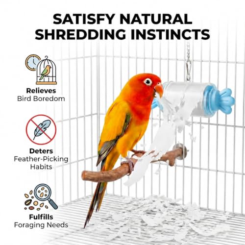 Bird Paper Roll Shredding Toy, 5 Refill Rolls, Parrot Chewing Toy | with Hanging Chain for Bird Cage, Foraging Chew Accessory, Fits Parakeet Cockatiel Conure Lovebird Canary, Small Medium Birds