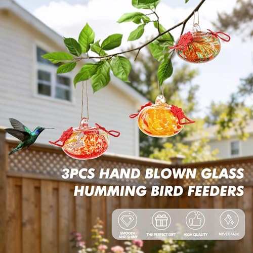 Set of 3 Blown Glass Hummingbird Feeders Decor for Home Garden Outside - color: Color-C