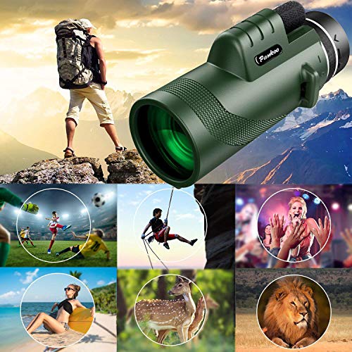 40x60 HD High Power Adult Monocular with Tripod and Smartphone Adapter - Ideal for Birdwatching, Hiking, Traveling Concerts - BAK4 Prism, Clear Colors, Durable and Portable - color: Military Green