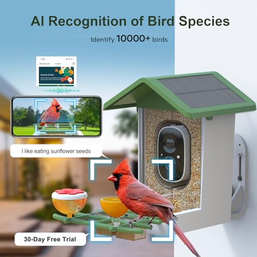 Smart Bird Feeder with Camera: Solar Powered Birdhouse with AI Recognition, Wireless Bird House with Camera for Outdoor, Unique Birthday Gifts for Mom Dad