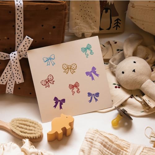 AHANDMAKER 5 Styles Bow Patterns Wooden Rubber Stamp Small Mini Stamp Ribbon Bow Rubber Stamp for DIY Making Scrapbooking Card Stamping Pottery Clay Crafting - style: Bowknot